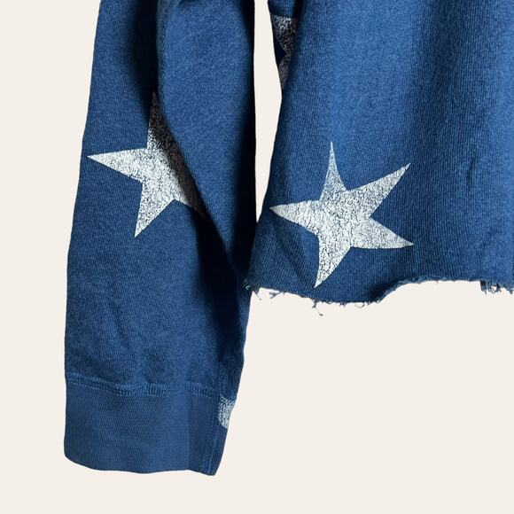 Monrow Blue Star Raglan Cropped Pullover Sweatshirt Size M - Picture 6 of 8